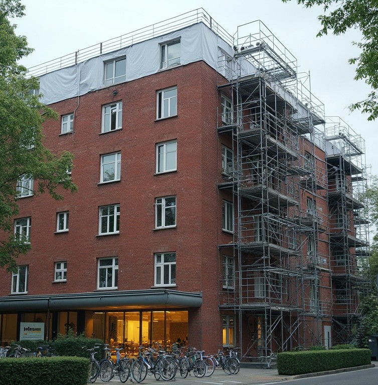 Gevelrenovatie bezig volgens de regels en met een vergunning