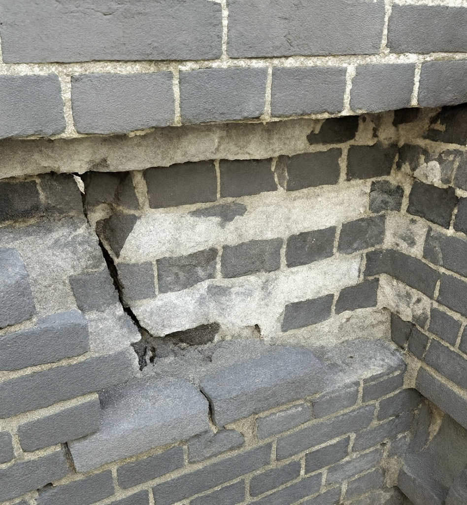 metselwerk herstellen aan bakstenen gevel waarbij beschadigde stenen worden verwijderd en opnieuw worden opgemetseld