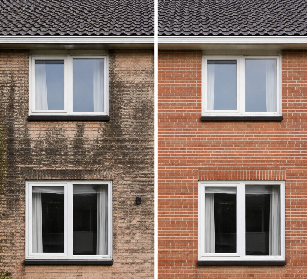 resultaat van chemisch reinigen gevel